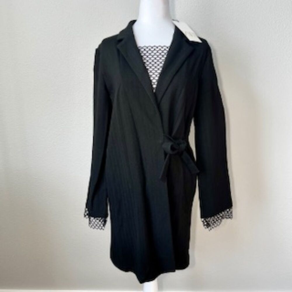 NWT Zara womens lace neck/cuff black suit dress sz medium *Classy*